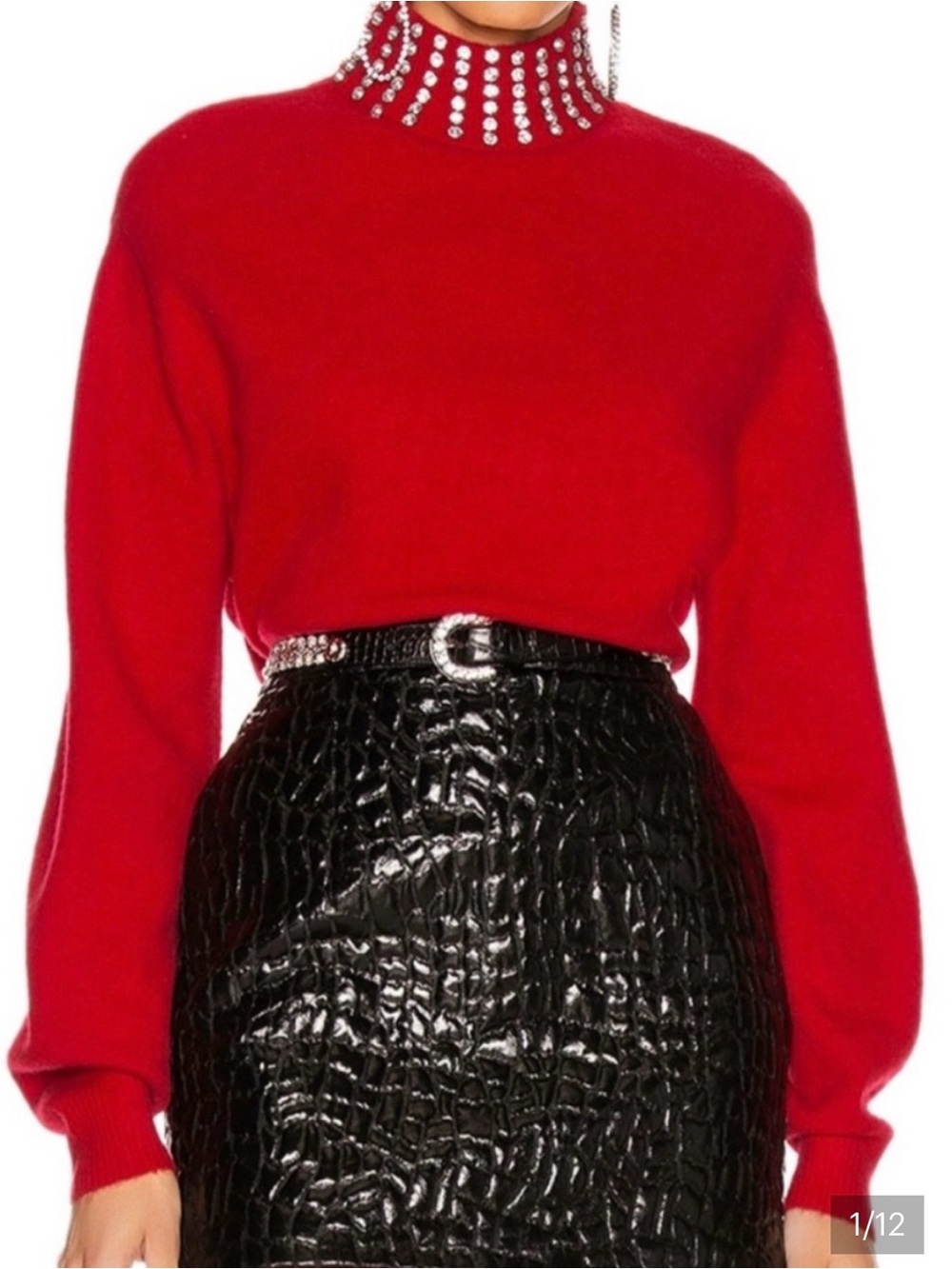 GRLFRND Red Turtleneck Sweater with Embellished Neck Like New